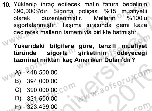 İhracat - İthalatta Örnek Olaylar Dersi 2015 - 2016 Yılı (Final) Dönem Sonu Sınav Soruları 10. Soru