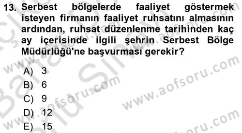 İhracat - İthalatta Örnek Olaylar Dersi 2015 - 2016 Yılı (Final) Dönem Sonu Sınav Soruları 13. Soru