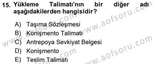 İhracat - İthalatta Örnek Olaylar Dersi 2015 - 2016 Yılı (Final) Dönem Sonu Sınav Soruları 15. Soru
