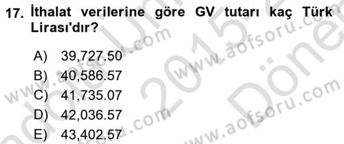 İhracat - İthalatta Örnek Olaylar Dersi 2015 - 2016 Yılı (Final) Dönem Sonu Sınav Soruları 17. Soru