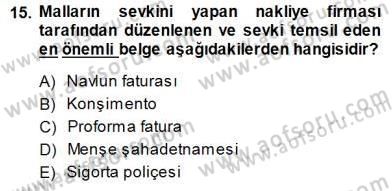 Kambiyo Mevzuatı Dersi 2014 - 2015 Yılı (Vize) Ara Sınavı 15. Soru