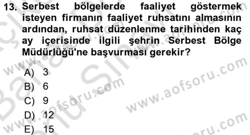 İthalat ve İhracat İşlemleri Dersi 2015 - 2016 Yılı (Final) Dönem Sonu Sınav Soruları 13. Soru