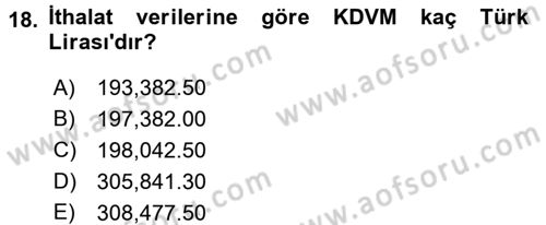İthalat ve İhracat İşlemleri Dersi 2015 - 2016 Yılı (Final) Dönem Sonu Sınavı 18. Soru