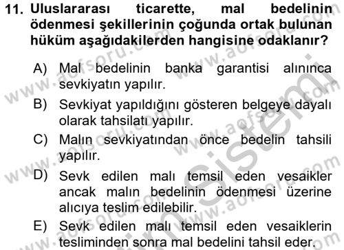 İthalat ve İhracat İşlemleri Dersi 2016 - 2017 Yılı 3 Ders Sınav Soruları 11. Soru