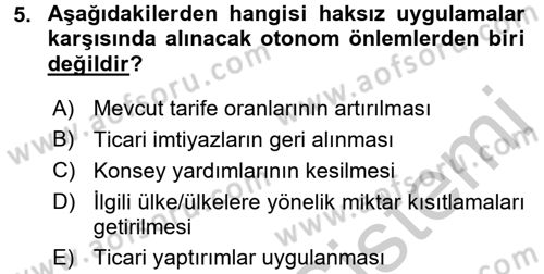 İthalat ve İhracat İşlemleri Dersi 2016 - 2017 Yılı 3 Ders Sınav Soruları 5. Soru