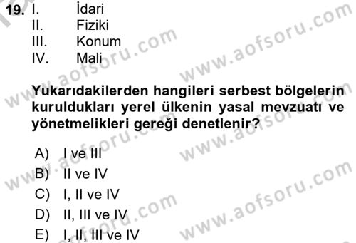 İthalat ve İhracat İşlemleri Dersi 2016 - 2017 Yılı (Vize) Ara Sınav Soruları 19. Soru