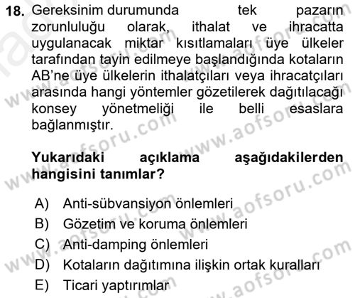 İthalat ve İhracat İşlemleri Dersi 2017 - 2018 Yılı 3 Ders Sınav Soruları 18. Soru