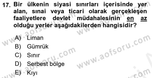 İthalat ve İhracat İşlemleri Dersi 2018 - 2019 Yılı (Vize) Ara Sınav Soruları 17. Soru