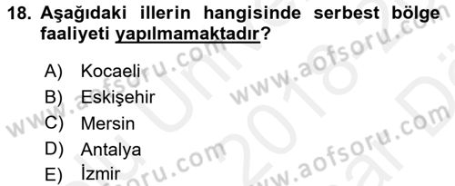 İthalat ve İhracat İşlemleri Dersi 2018 - 2019 Yılı (Vize) Ara Sınav Soruları 18. Soru