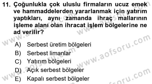 İthalat ve İhracat İşlemleri Dersi 2018 - 2019 Yılı Yaz Okulu Sınavı 11. Soru