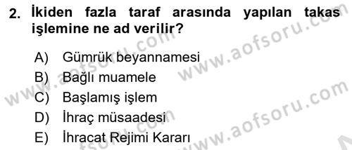 İthalat ve İhracat İşlemleri Dersi 2021 - 2022 Yılı (Final) Dönem Sonu Sınav Soruları 2. Soru