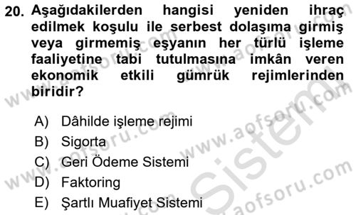 İthalat ve İhracat İşlemleri Dersi 2021 - 2022 Yılı (Final) Dönem Sonu Sınav Soruları 20. Soru