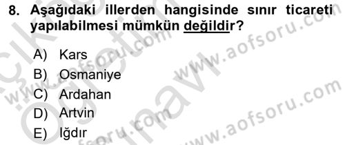 İthalat ve İhracat İşlemleri Dersi 2023 - 2024 Yılı Yaz Okulu Sınav Soruları 8. Soru