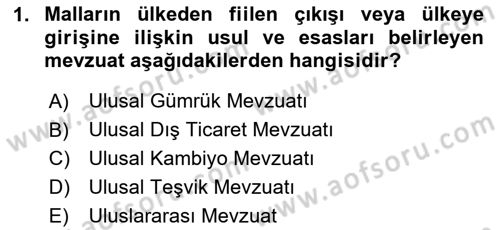 İthalat ve İhracat İşlemleri Dersi 2024 - 2025 Yılı (Vize) Ara Sınav Soruları 1. Soru