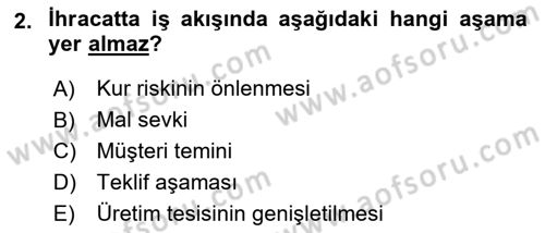 İthalat ve İhracat İşlemleri Dersi Yaz Okulu Sınavı Deneme Sınav Soruları 2. Soru