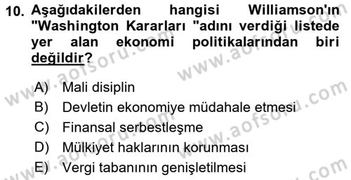 Dünya Ekonomisi Dersi 2016 - 2017 Yılı 3 Ders Sınav Soruları 10. Soru