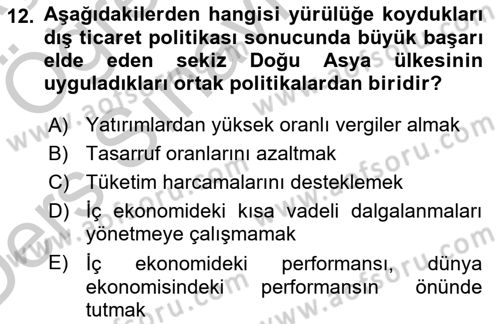 Dünya Ekonomisi Dersi 2016 - 2017 Yılı 3 Ders Sınav Soruları 12. Soru