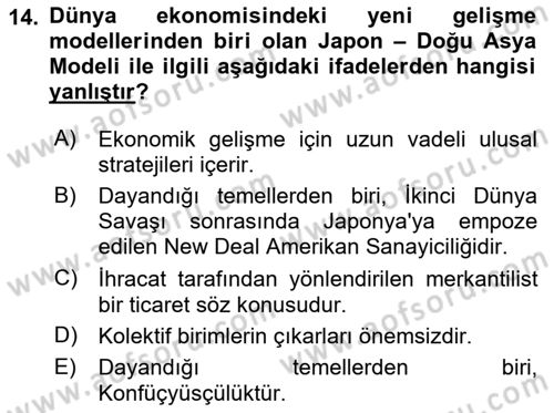 Dünya Ekonomisi Dersi 2016 - 2017 Yılı 3 Ders Sınav Soruları 14. Soru