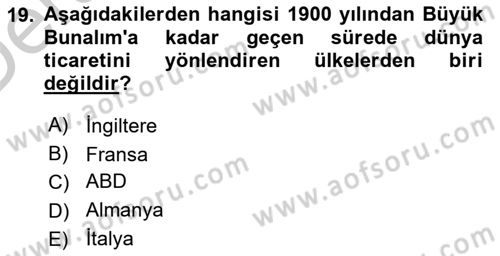 Dünya Ekonomisi Dersi 2016 - 2017 Yılı 3 Ders Sınav Soruları 19. Soru