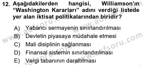 Dünya Ekonomisi Dersi 2016 - 2017 Yılı (Vize) Ara Sınav Soruları 12. Soru
