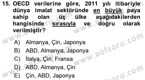 Dünya Ekonomisi Dersi Ara Sınavı Deneme Sınav Soruları 15. Soru