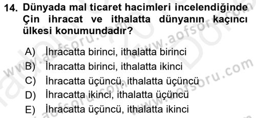 Dünya Ekonomisi Dersi 2016 - 2017 Yılı (Final) Dönem Sonu Sınav Soruları 14. Soru