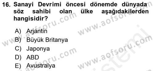 Dünya Ekonomisi Dersi 2016 - 2017 Yılı (Final) Dönem Sonu Sınav Soruları 16. Soru