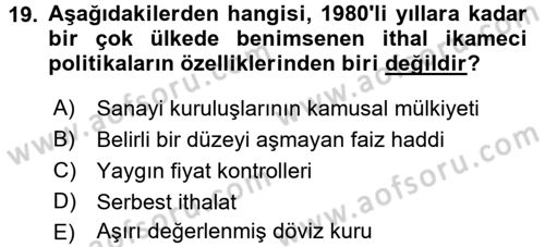 Dünya Ekonomisi Dersi 2017 - 2018 Yılı (Vize) Ara Sınav Soruları 19. Soru