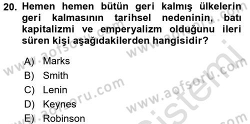 Dünya Ekonomisi Dersi 2017 - 2018 Yılı (Vize) Ara Sınav Soruları 20. Soru