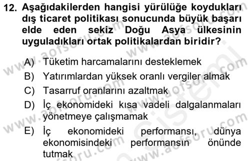 Dünya Ekonomisi Dersi 2017 - 2018 Yılı (Final) Dönem Sonu Sınav Soruları 12. Soru