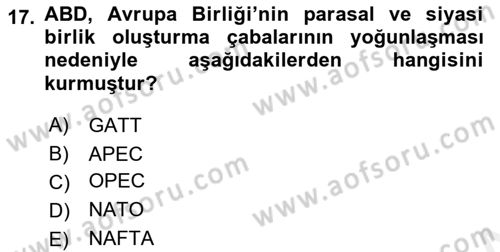 Dünya Ekonomisi Dersi 2017 - 2018 Yılı (Final) Dönem Sonu Sınav Soruları 17. Soru