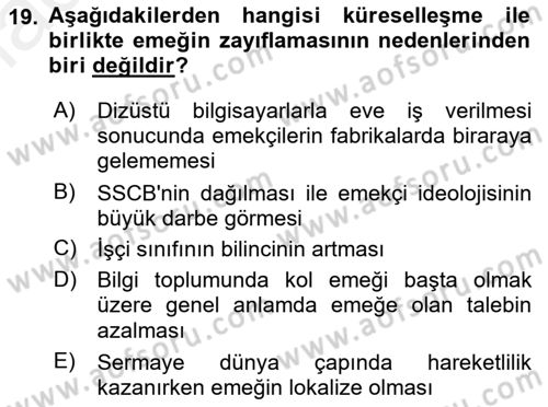 Dünya Ekonomisi Dersi 2017 - 2018 Yılı (Final) Dönem Sonu Sınav Soruları 19. Soru