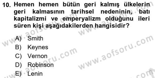 Dünya Ekonomisi Dersi 2018 - 2019 Yılı 3 Ders Sınav Soruları 10. Soru