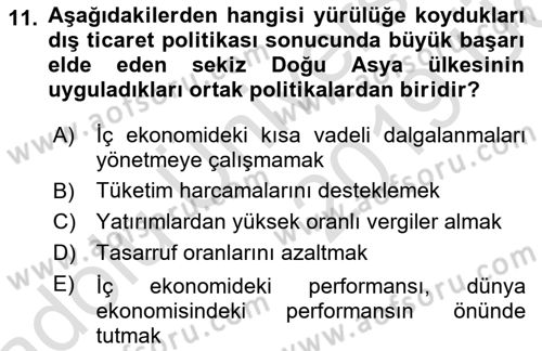 Dünya Ekonomisi Dersi 2018 - 2019 Yılı 3 Ders Sınav Soruları 11. Soru