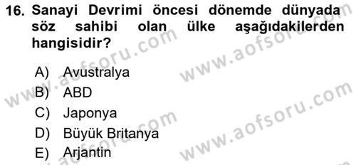 Dünya Ekonomisi Dersi 2018 - 2019 Yılı 3 Ders Sınav Soruları 16. Soru