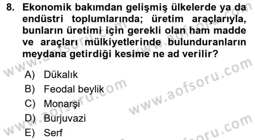Dünya Ekonomisi Dersi 2018 - 2019 Yılı 3 Ders Sınav Soruları 8. Soru