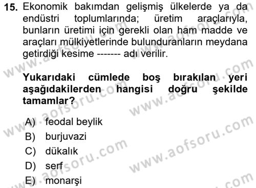 Dünya Ekonomisi Dersi Ara Sınavı Deneme Sınav Soruları 15. Soru