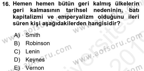 Dünya Ekonomisi Dersi Ara Sınavı Deneme Sınav Soruları 16. Soru