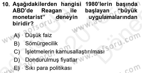 Dünya Ekonomisi Dersi 2018 - 2019 Yılı (Final) Dönem Sonu Sınav Soruları 10. Soru