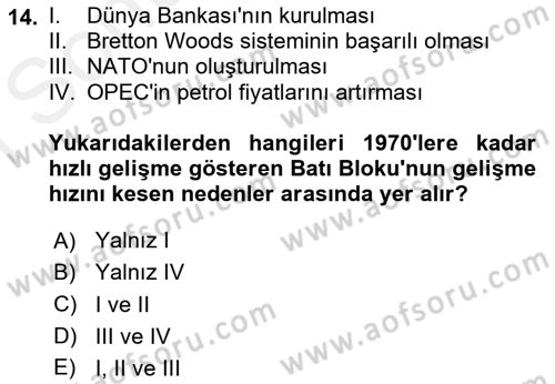 Dünya Ekonomisi Dersi 2018 - 2019 Yılı (Final) Dönem Sonu Sınav Soruları 14. Soru