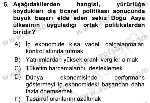 Dünya Ekonomisi Dersi 2018 - 2019 Yılı (Final) Dönem Sonu Sınav Soruları 5. Soru