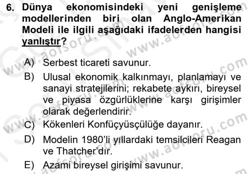 Dünya Ekonomisi Dersi 2018 - 2019 Yılı (Final) Dönem Sonu Sınav Soruları 6. Soru