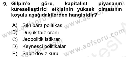 Dünya Ekonomisi Dersi 2018 - 2019 Yılı (Final) Dönem Sonu Sınav Soruları 9. Soru