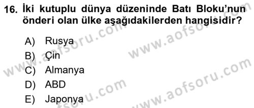 Dünya Ekonomisi Dersi 2018 - 2019 Yılı Yaz Okulu Sınav Soruları 16. Soru