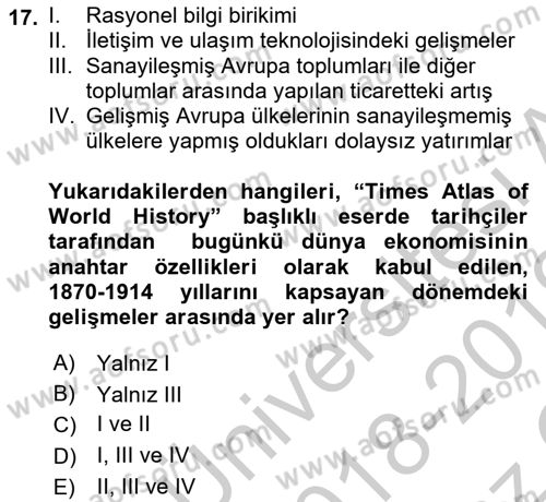 Dünya Ekonomisi Dersi 2018 - 2019 Yılı Yaz Okulu Sınav Soruları 17. Soru
