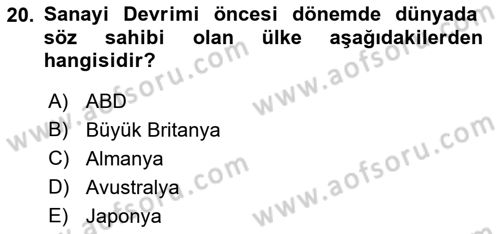 Dünya Ekonomisi Dersi 2018 - 2019 Yılı Yaz Okulu Sınav Soruları 20. Soru
