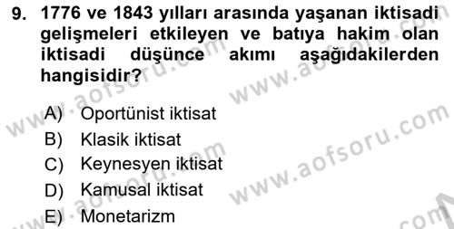 Dünya Ekonomisi Dersi 2018 - 2019 Yılı Yaz Okulu Sınav Soruları 9. Soru