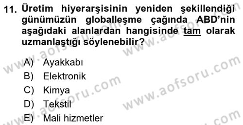 Dünya Ekonomisi Dersi 2019 - 2020 Yılı (Vize) Ara Sınav Soruları 11. Soru