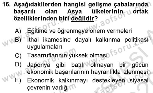 Dünya Ekonomisi Dersi 2019 - 2020 Yılı (Vize) Ara Sınav Soruları 16. Soru