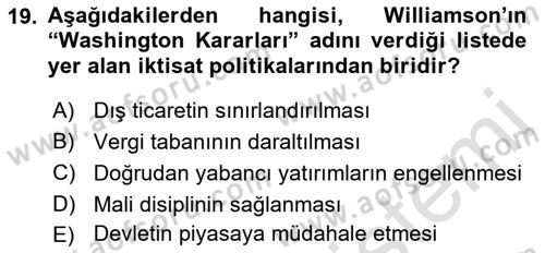 Dünya Ekonomisi Dersi 2019 - 2020 Yılı (Vize) Ara Sınav Soruları 19. Soru